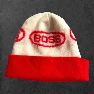 BOSS Red/White Cuffed Knit Unisex Beanie